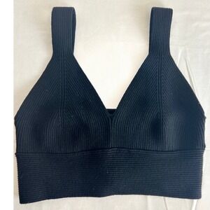Dynamite Ribbed Knit Bralette Black V-Neck Cropped Tank Top Womens P/S
